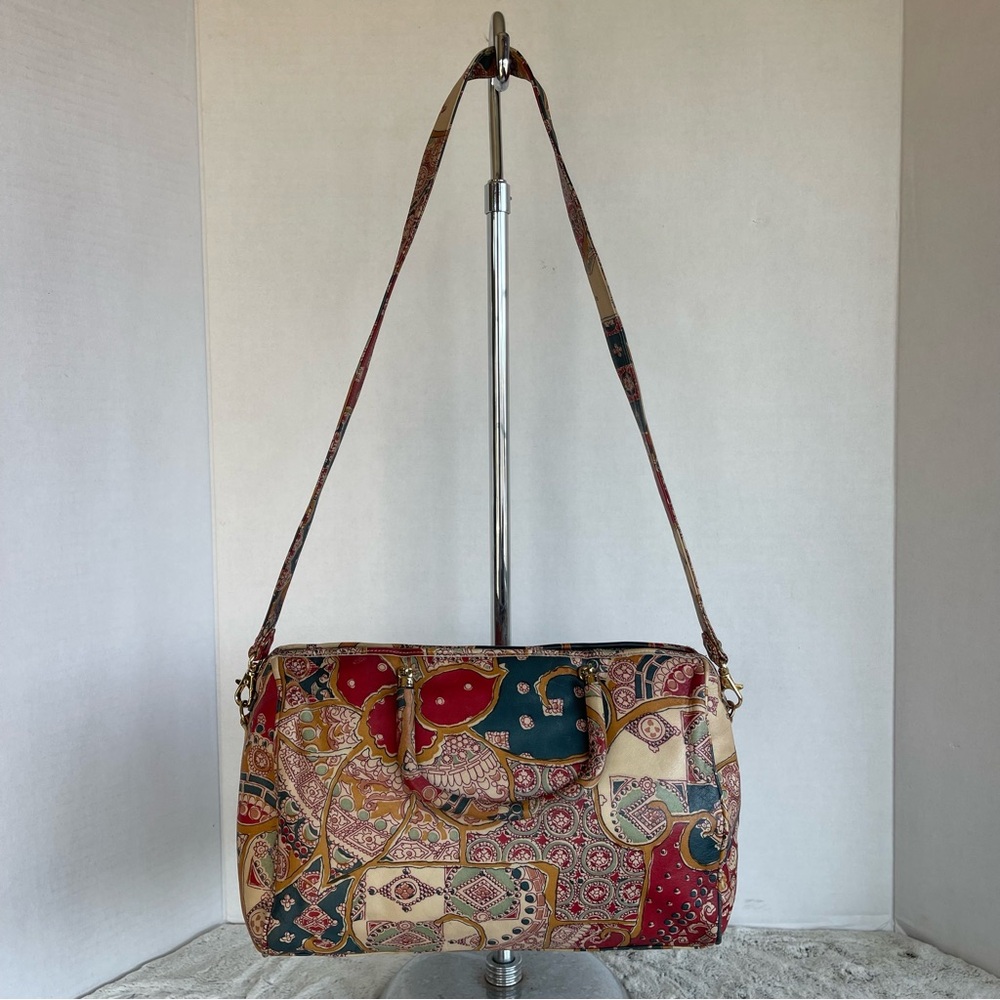 Lisette New York  Vintage Paisley Multi Print  Leather Satchel Bag Handbag